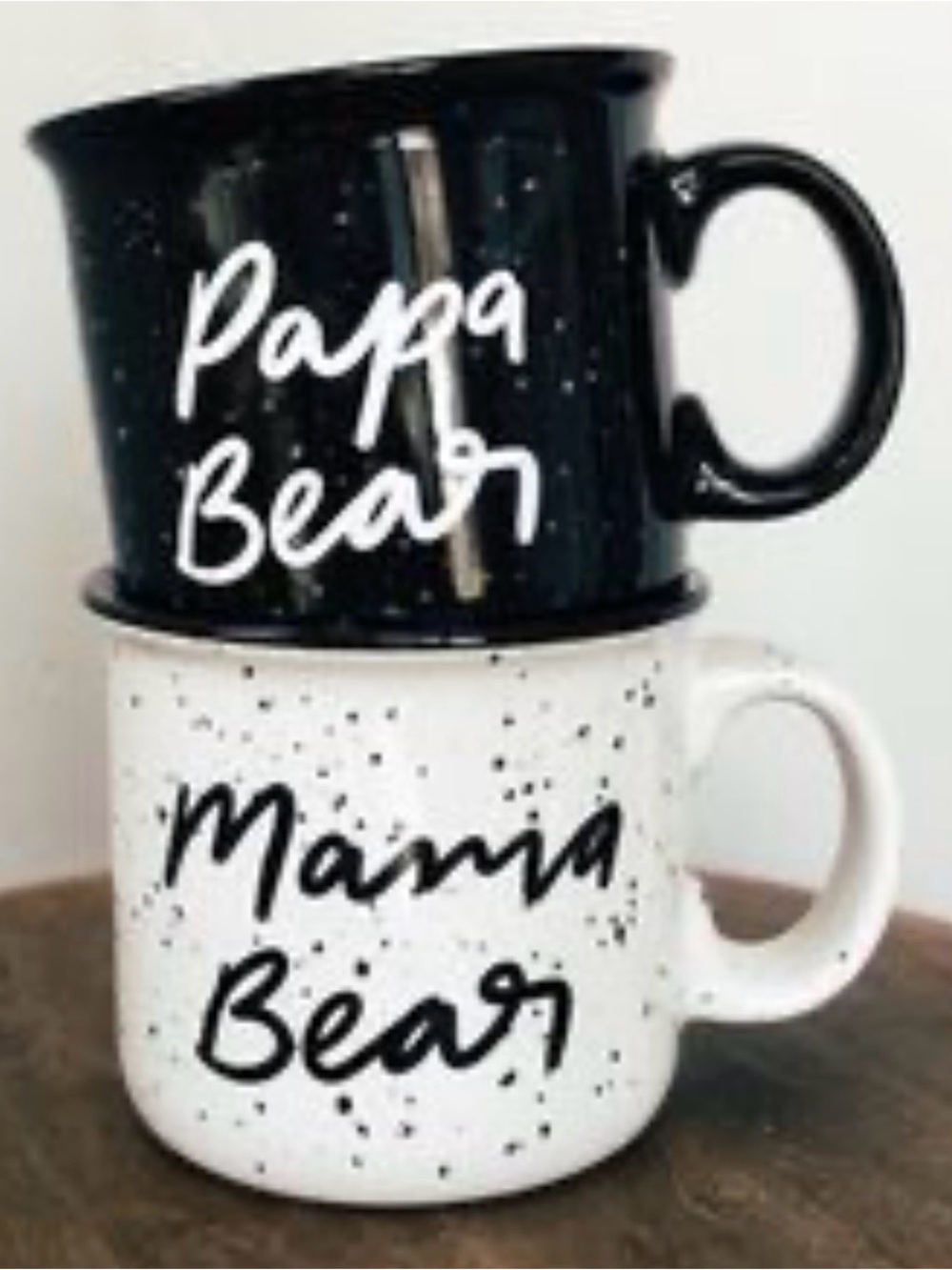 Mama Bear & Papa Bear Speckled Ceramic Mug Set - White & Black